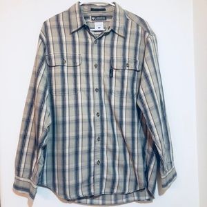 Columbia XCO Blue gray button up plaid shirt